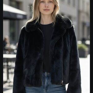 John Galt Black Faux Fur Jacket